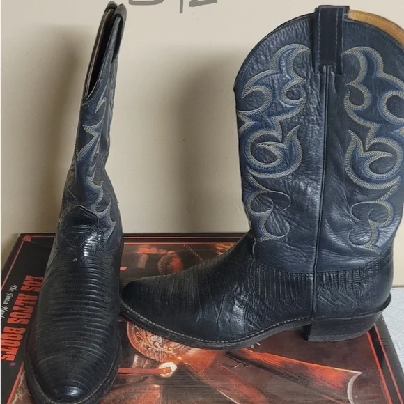 Size 10, Ostrich Boots, Eel Skin Shoes Los Altos Eel Skin Blue Cowboy Boots main image 4